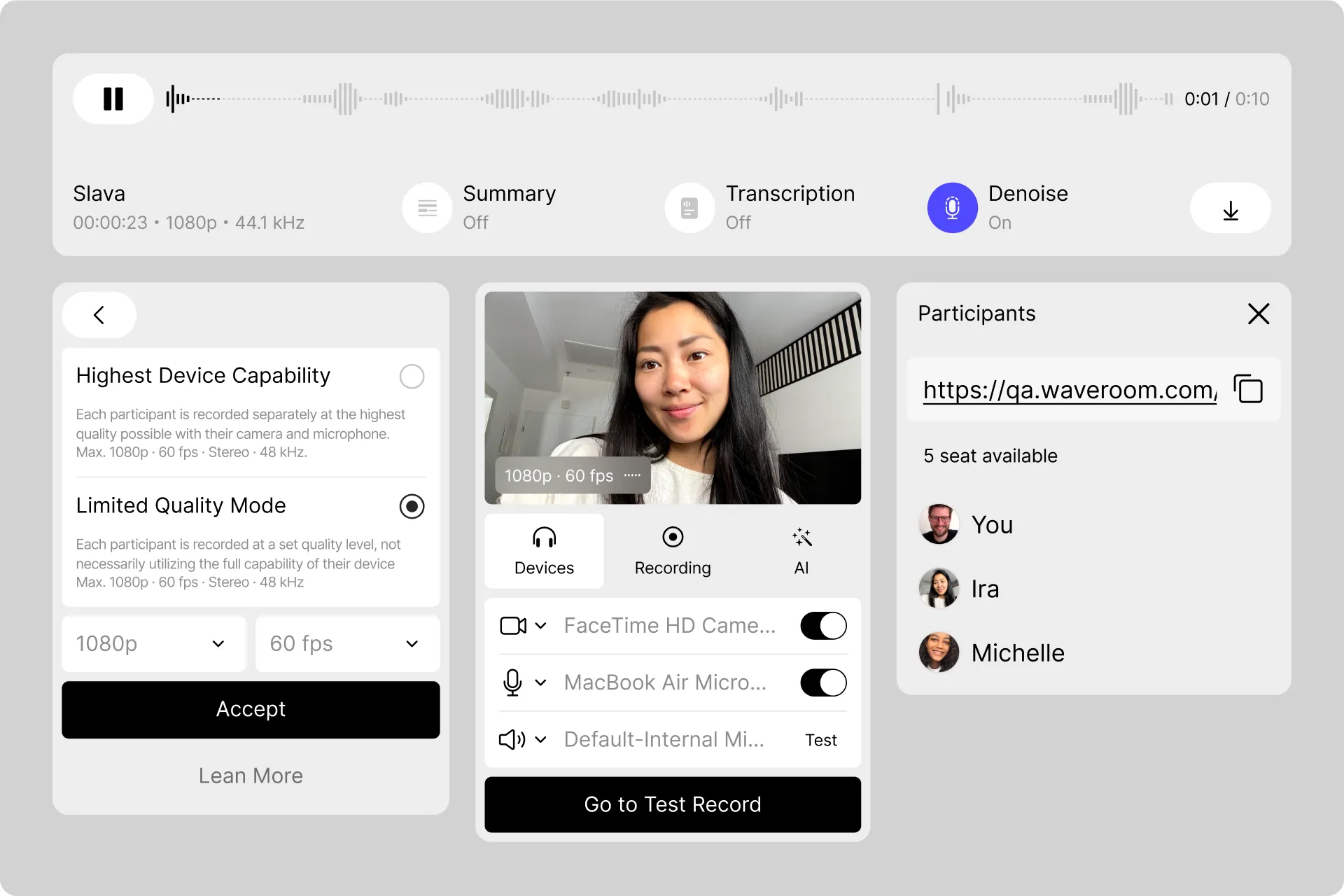 Waveroom — recording studio interface