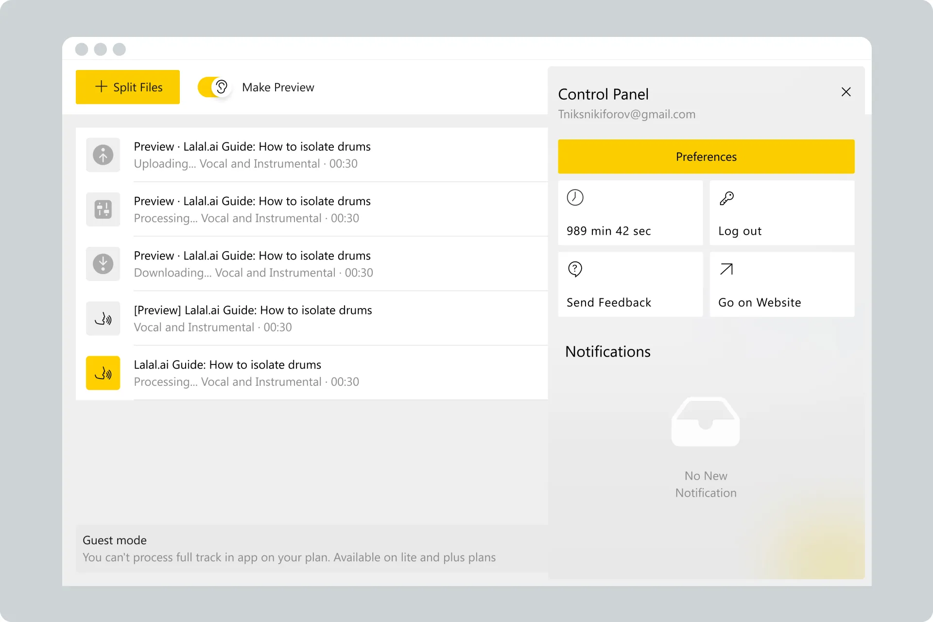 LALAL.AI — desktop control panel