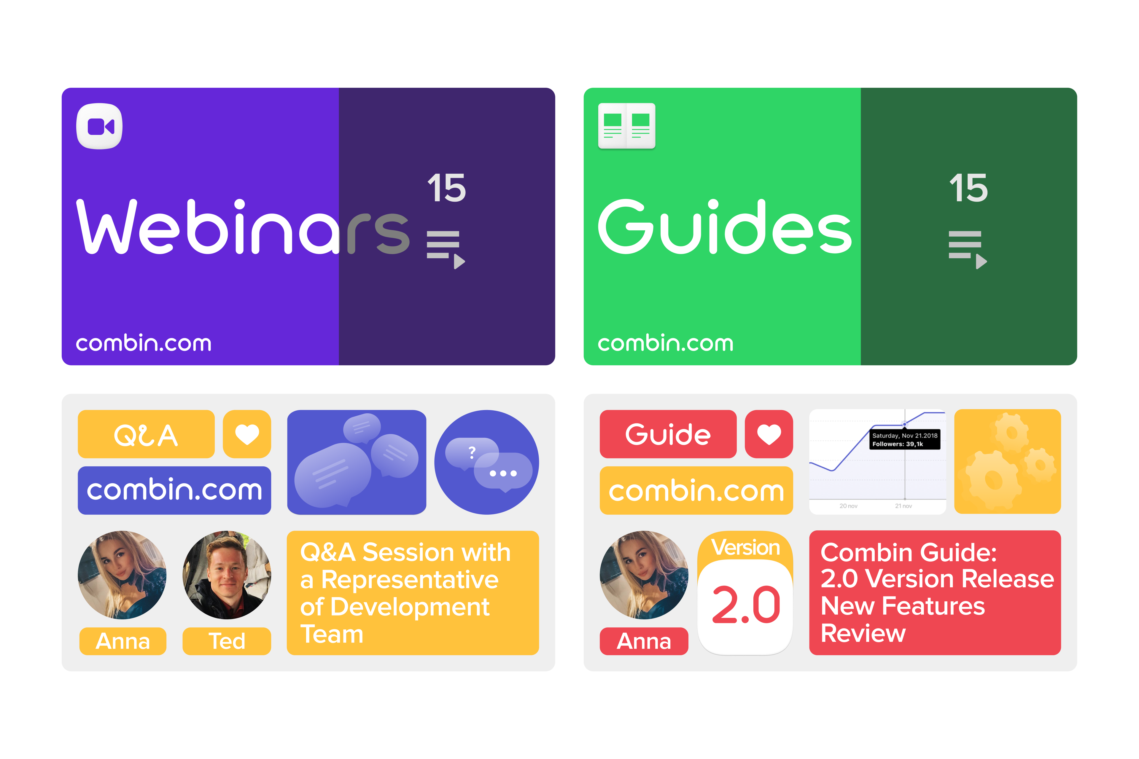 Combin — Vorschaubilder für Anleitungen und Webinare