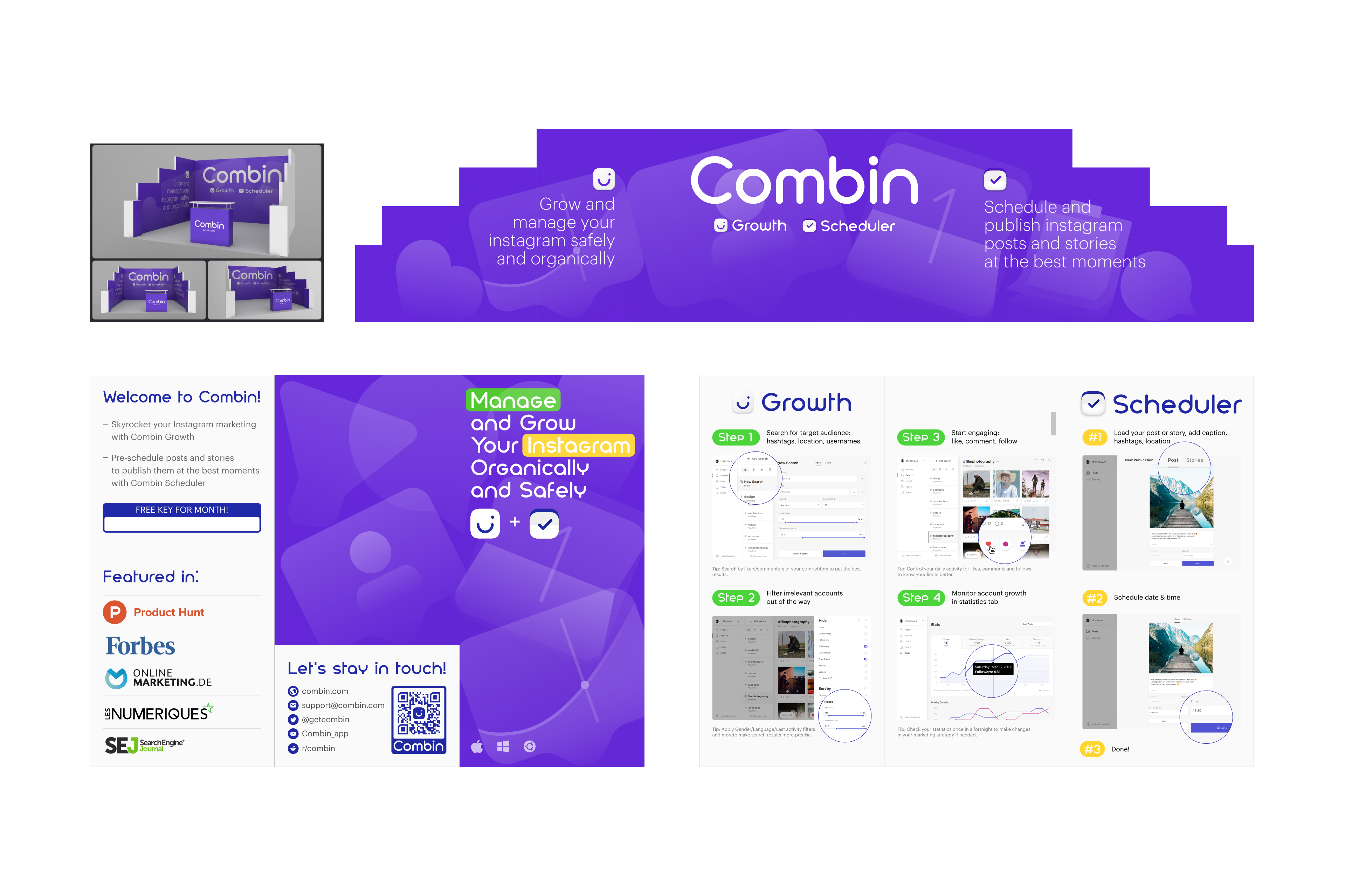 Combin — Messestand und gedruckte Werbematerialien