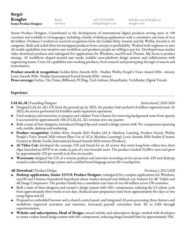 First page of Sergey Kruglov’s CV
