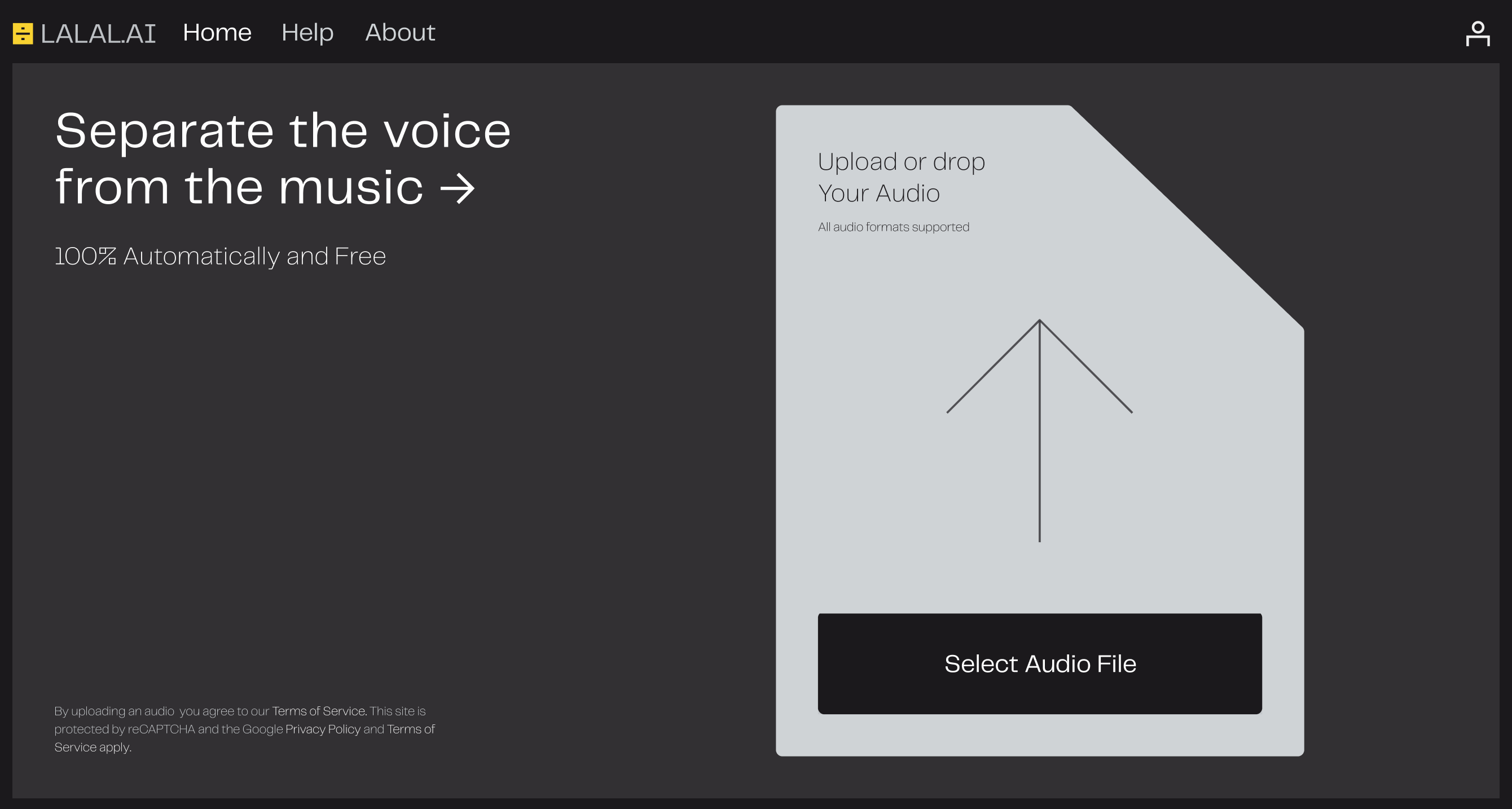 Audio-Upload in der ersten Version von LALAL.AI